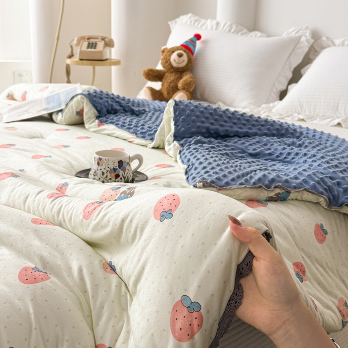 91家纺网 家纺一手货源 找家纺 花满路 2025新款亲肤柔软卡通系列豆豆被子被芯 草莓日记