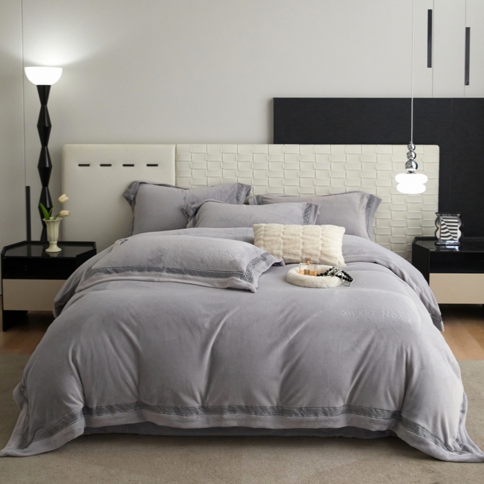 淼铭家纺 2025新款A类柔肤绒烫钻工艺-奢柔系列 奢柔-轻奢灰