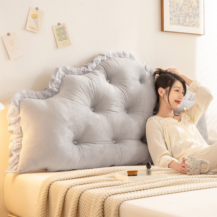 91家纺网 家纺一手货源 找家纺 碧尔家居 2025新款床头软靠垫加厚防撞靠背卧室靠枕固定绑带榻榻米软包可拆洗-朦胧 朦胧-银灰