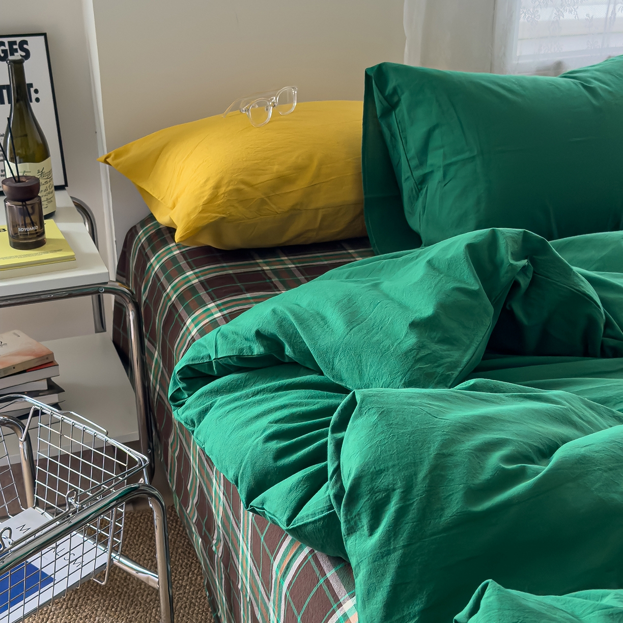 91家纺网 家纺一手货源 找家纺 （总）对白 2025新款全棉纯棉色织水洗棉四件套-绿野仙踪