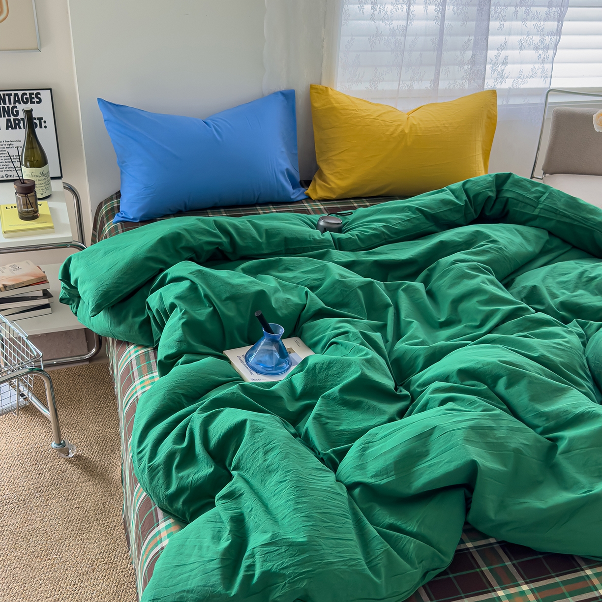 91家纺网 家纺一手货源 找家纺 （总）对白 2025新款全棉纯棉色织水洗棉四件套-绿野仙踪