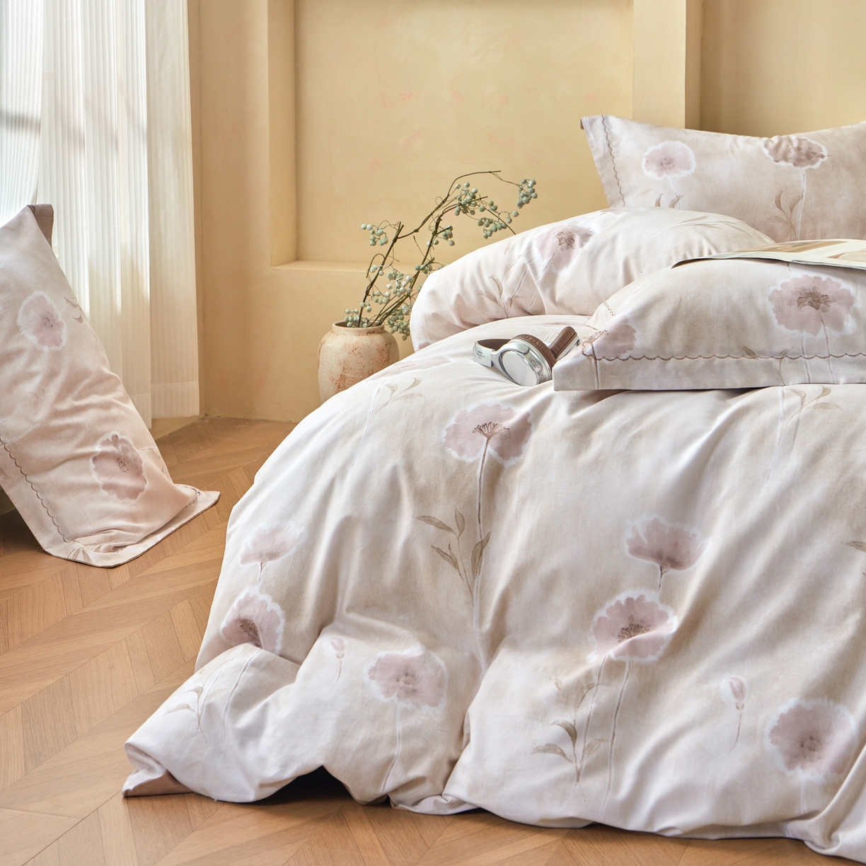 91家纺网 家纺一手货源 找家纺 洺兰家居 2025年新款秋冬加厚全棉磨毛四件套纯棉生态磨毛印花套件 锦绣时光-咖