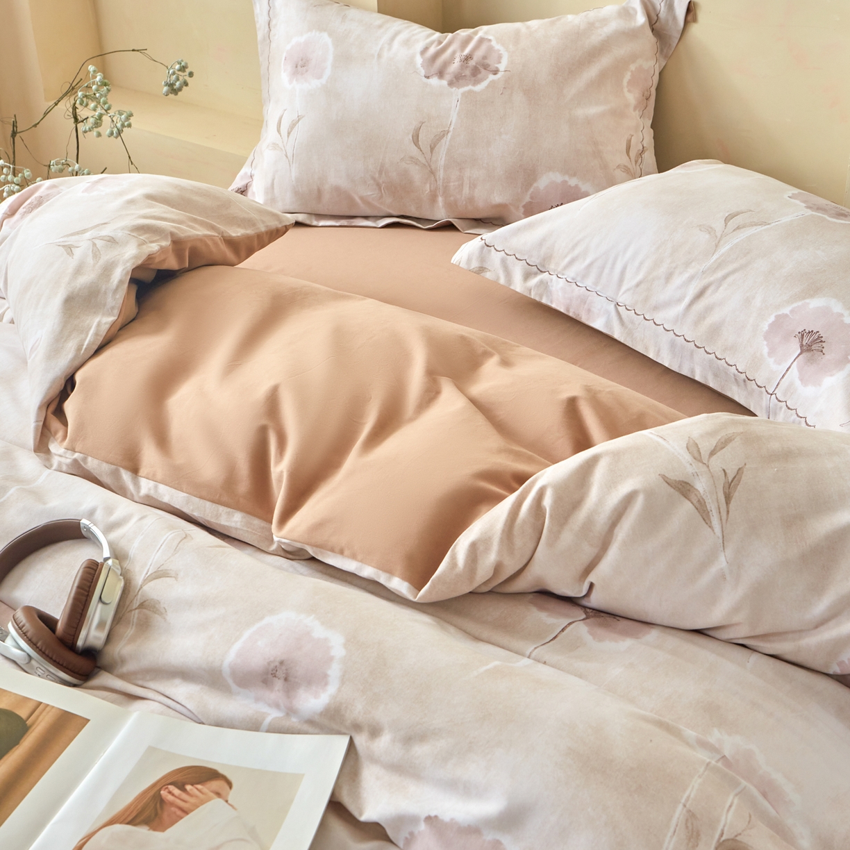 91家纺网 家纺一手货源 找家纺 洺兰家居 2025年新款秋冬加厚全棉磨毛四件套纯棉生态磨毛印花套件 锦绣时光-咖