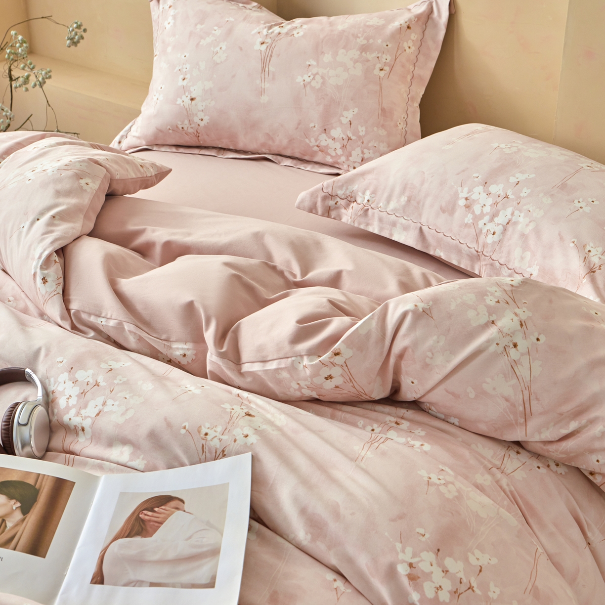 91家纺网 家纺一手货源 找家纺 洺兰家居 2025年新款秋冬加厚全棉磨毛四件套纯棉生态磨毛印花套件 黛玉轻妆-粉