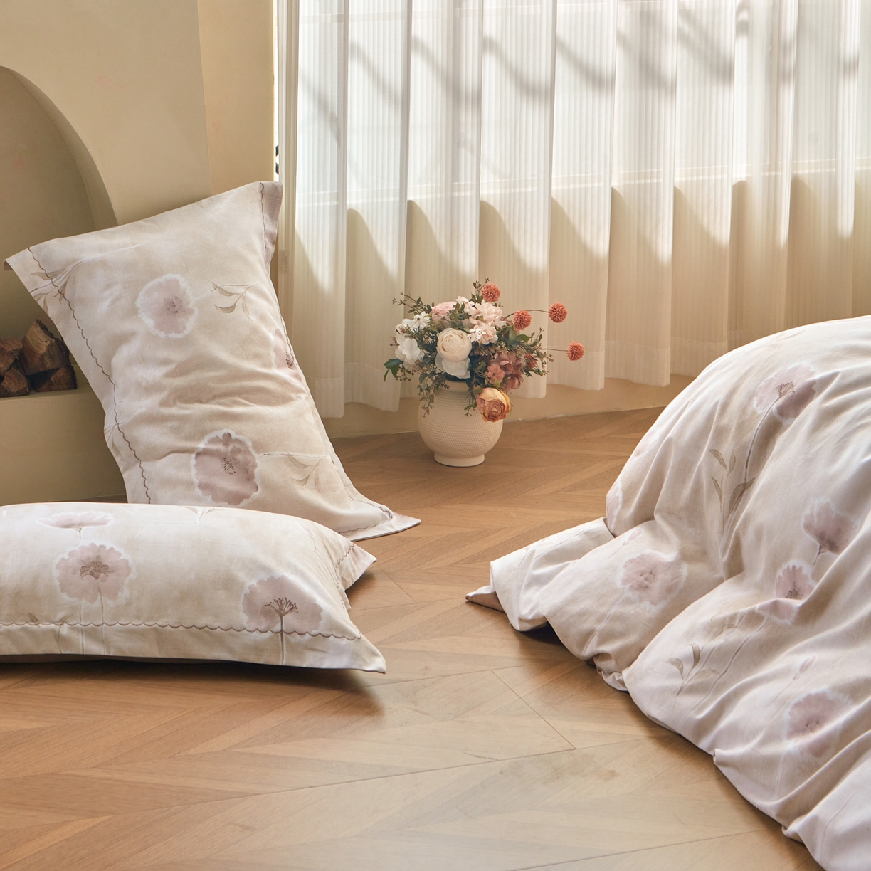 91家纺网 家纺一手货源 找家纺 洺兰家居 2025年新款秋冬加厚全棉磨毛四件套纯棉生态磨毛印花套件 锦绣时光-咖