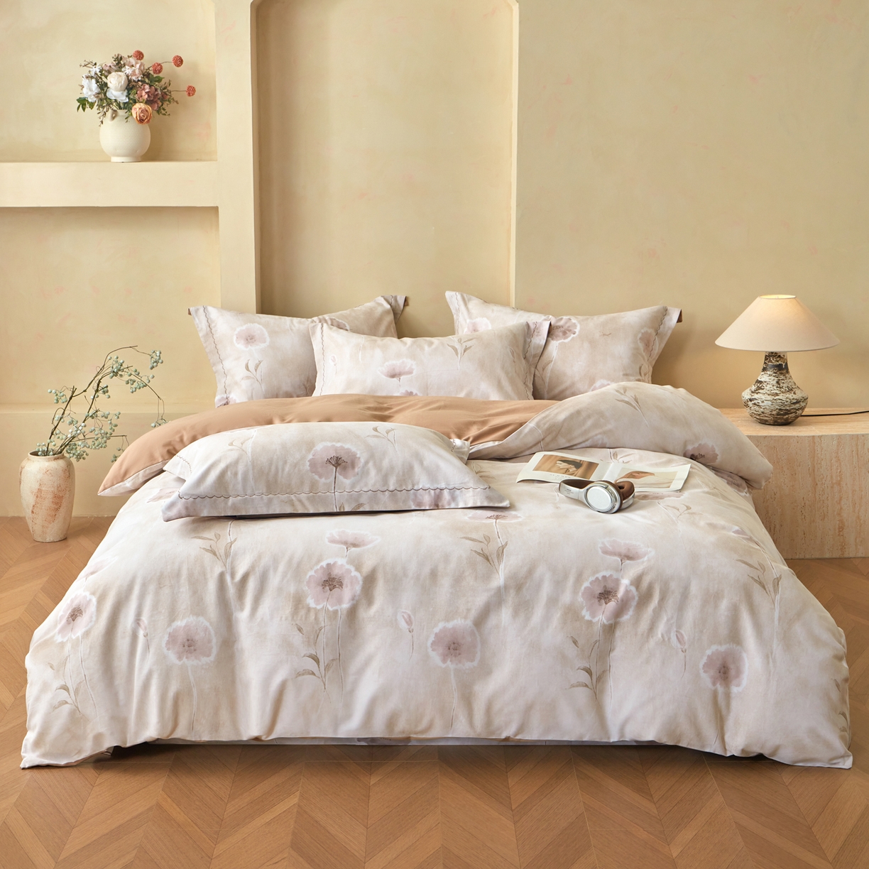 91家纺网 家纺一手货源 找家纺 洺兰家居 2025年新款秋冬加厚全棉磨毛四件套纯棉生态磨毛印花套件 锦绣时光-咖