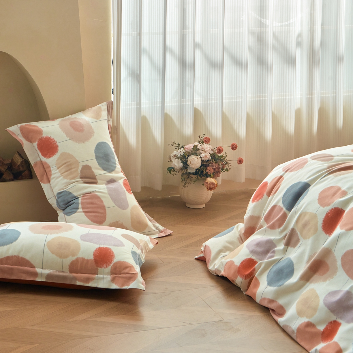 91家纺网 家纺一手货源 找家纺 洺兰家居 2025年新款秋冬加厚全棉磨毛四件套纯棉生态磨毛印花套件 蒸蒸日上-红