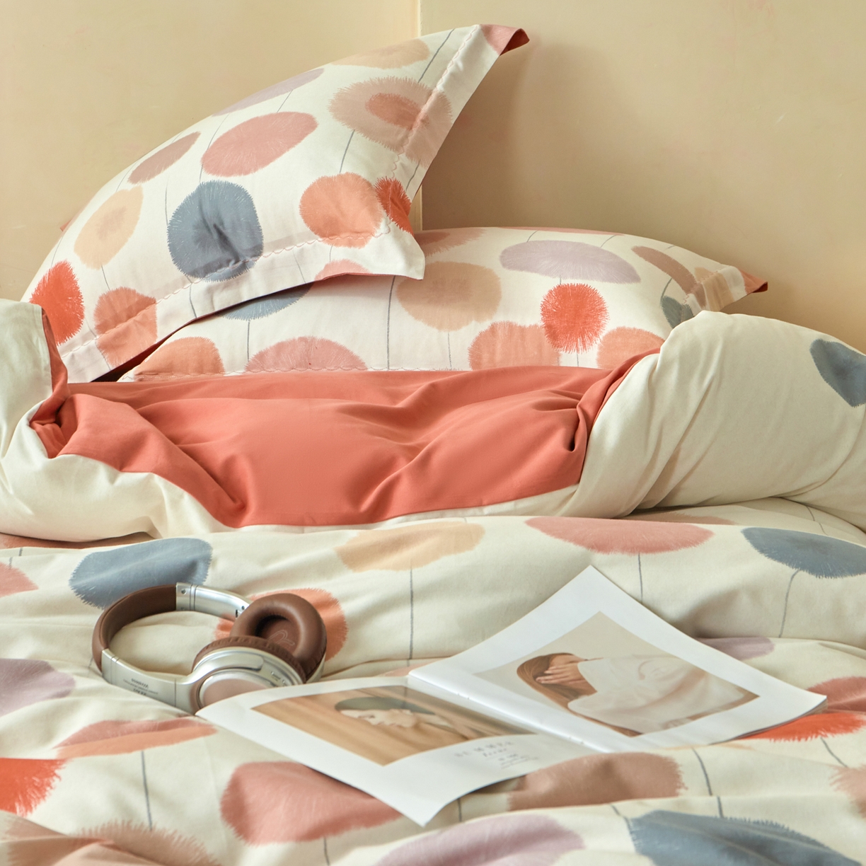 91家纺网 家纺一手货源 找家纺 洺兰家居 2025年新款秋冬加厚全棉磨毛四件套纯棉生态磨毛印花套件 蒸蒸日上-红