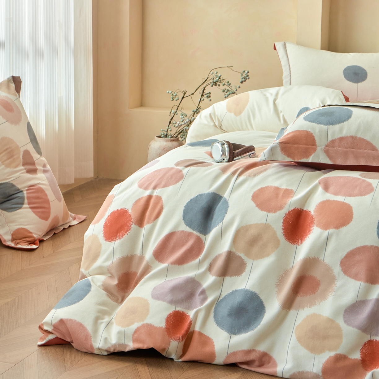 91家纺网 家纺一手货源 找家纺 洺兰家居 2025年新款秋冬加厚全棉磨毛四件套纯棉生态磨毛印花套件 蒸蒸日上-红