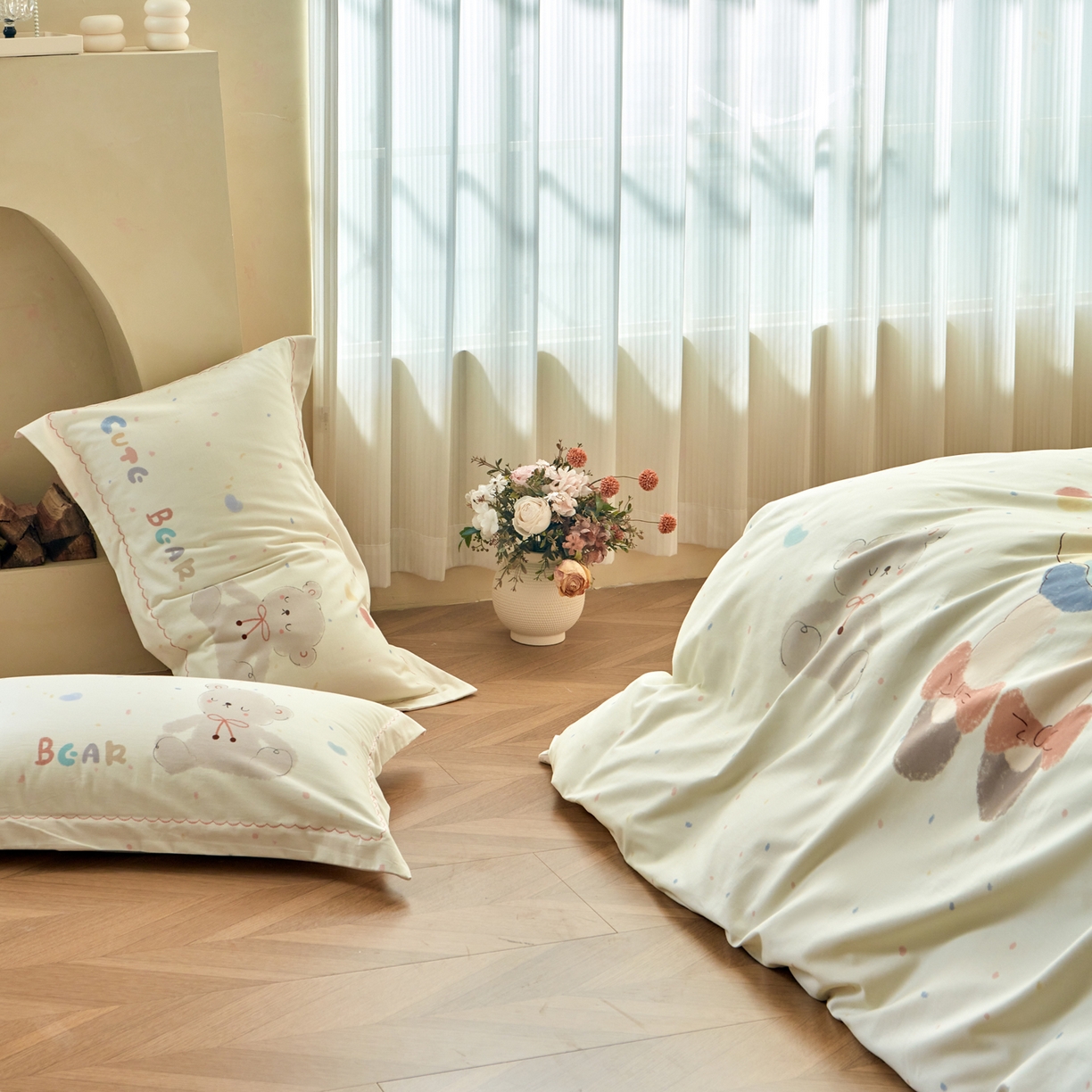 91家纺网 家纺一手货源 找家纺 洺兰家居 2025年新款秋冬加厚全棉磨毛四件套纯棉生态磨毛印花套件 可爱哆-米