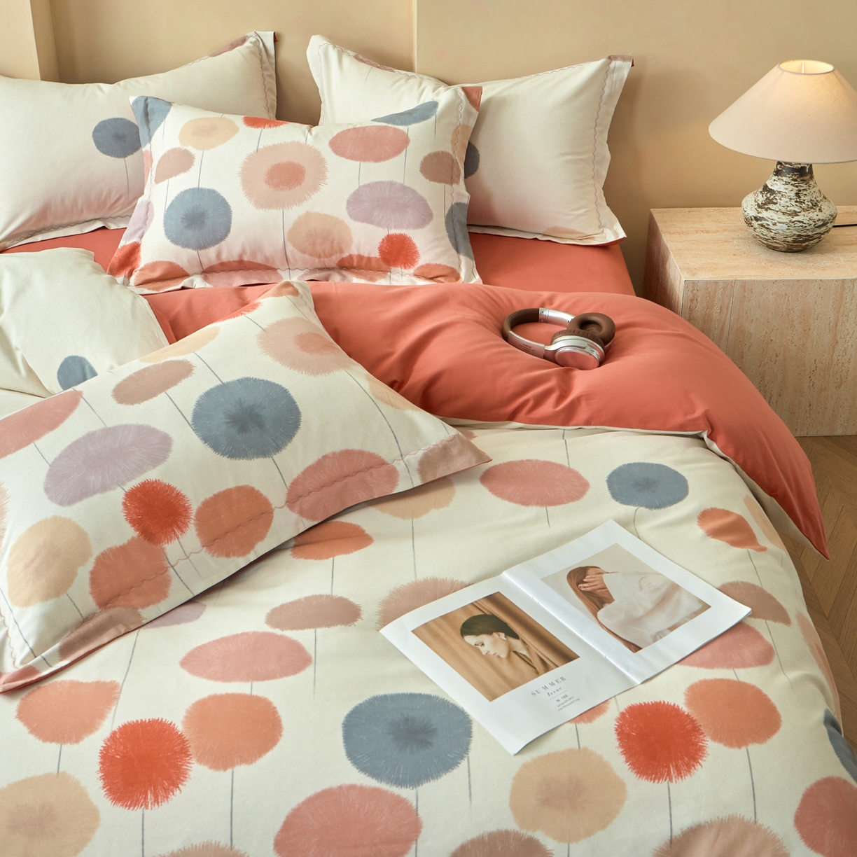 91家纺网 家纺一手货源 找家纺 洺兰家居 2025年新款秋冬加厚全棉磨毛四件套纯棉生态磨毛印花套件 蒸蒸日上-红