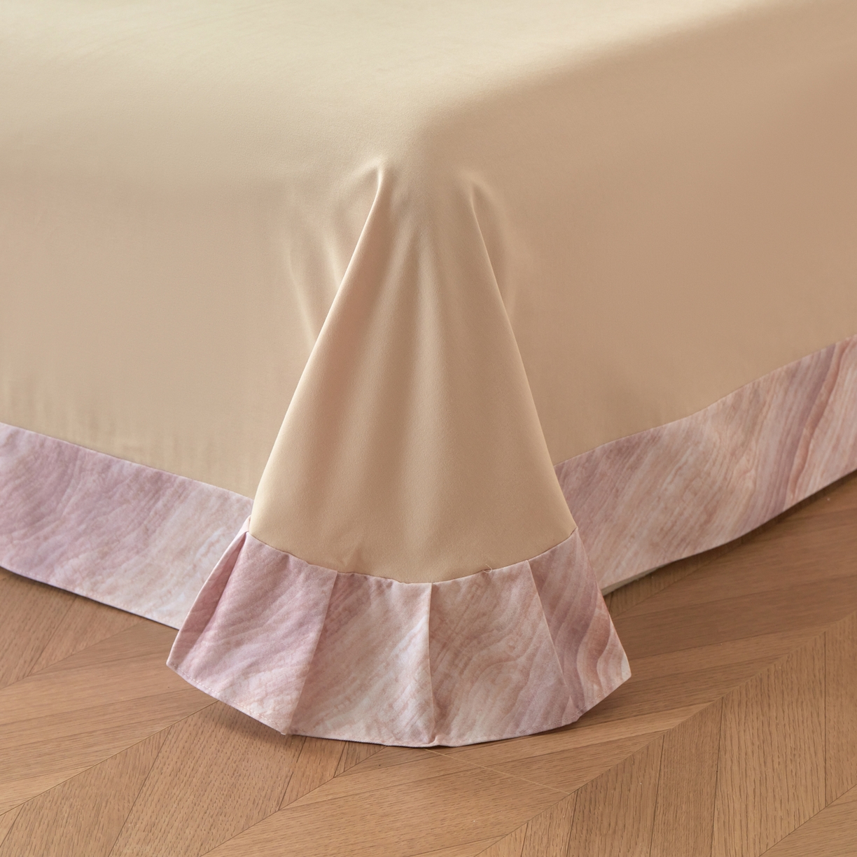 91家纺网 家纺一手货源 找家纺 洺兰家居 2025年新款秋冬加厚全棉磨毛四件套纯棉生态磨毛印花套件 烟云-豆沙