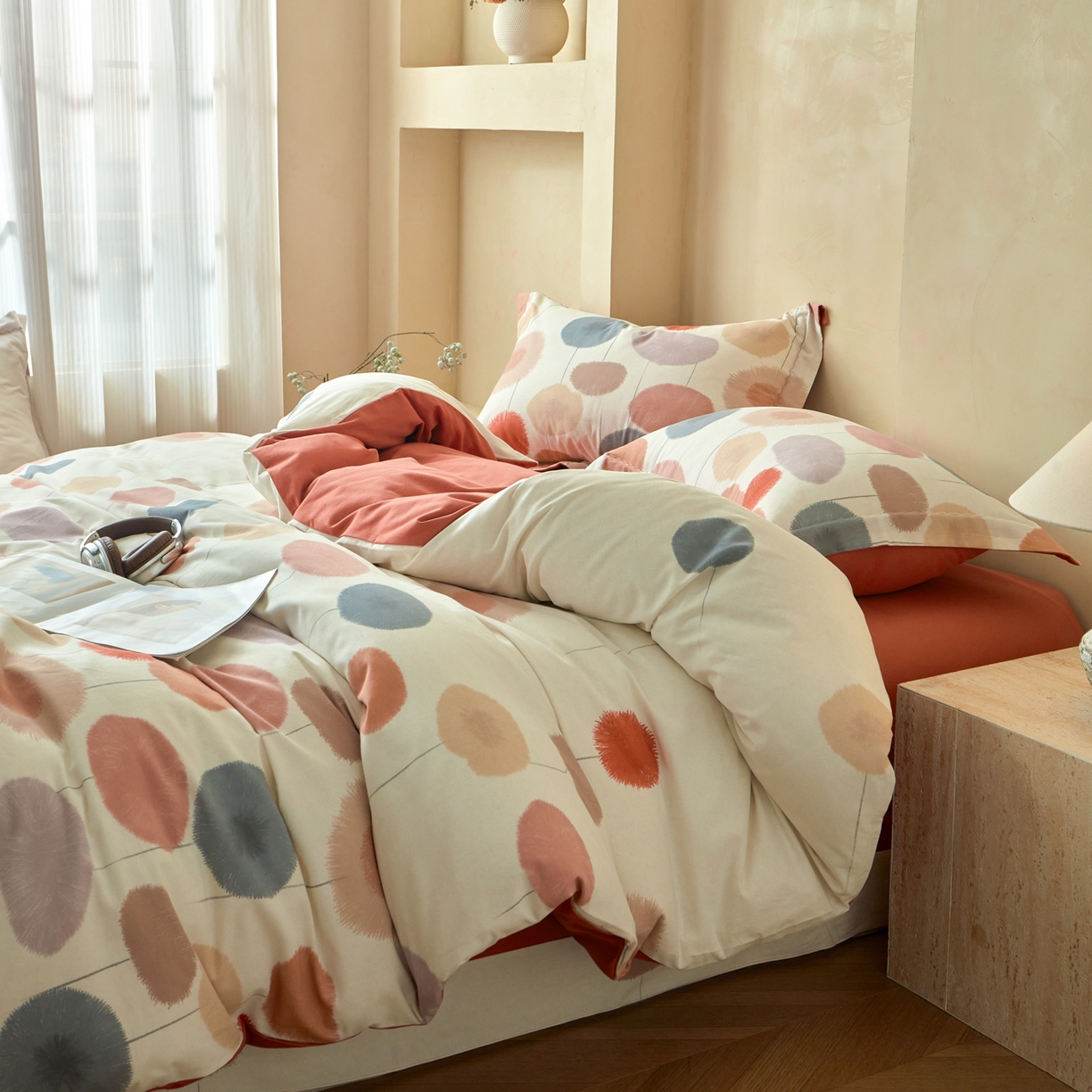 91家纺网 家纺一手货源 找家纺 洺兰家居 2025年新款秋冬加厚全棉磨毛四件套纯棉生态磨毛印花套件 蒸蒸日上-红