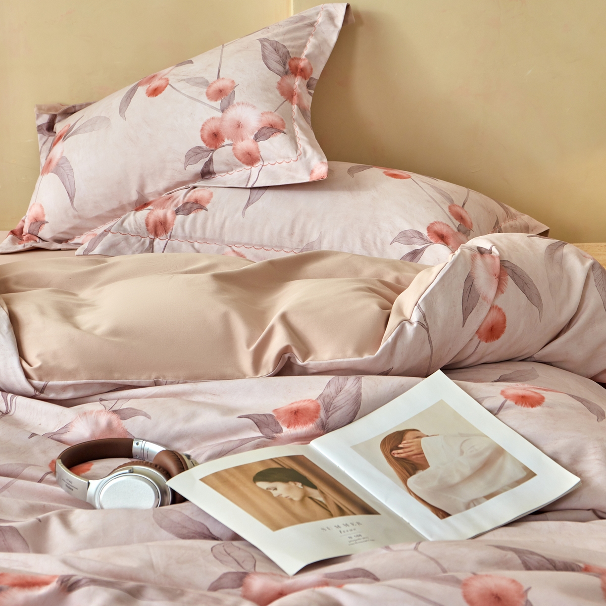 91家纺网 家纺一手货源 找家纺 洺兰家居 2025年新款秋冬加厚全棉磨毛四件套纯棉生态磨毛印花套件 枇杷果-粉