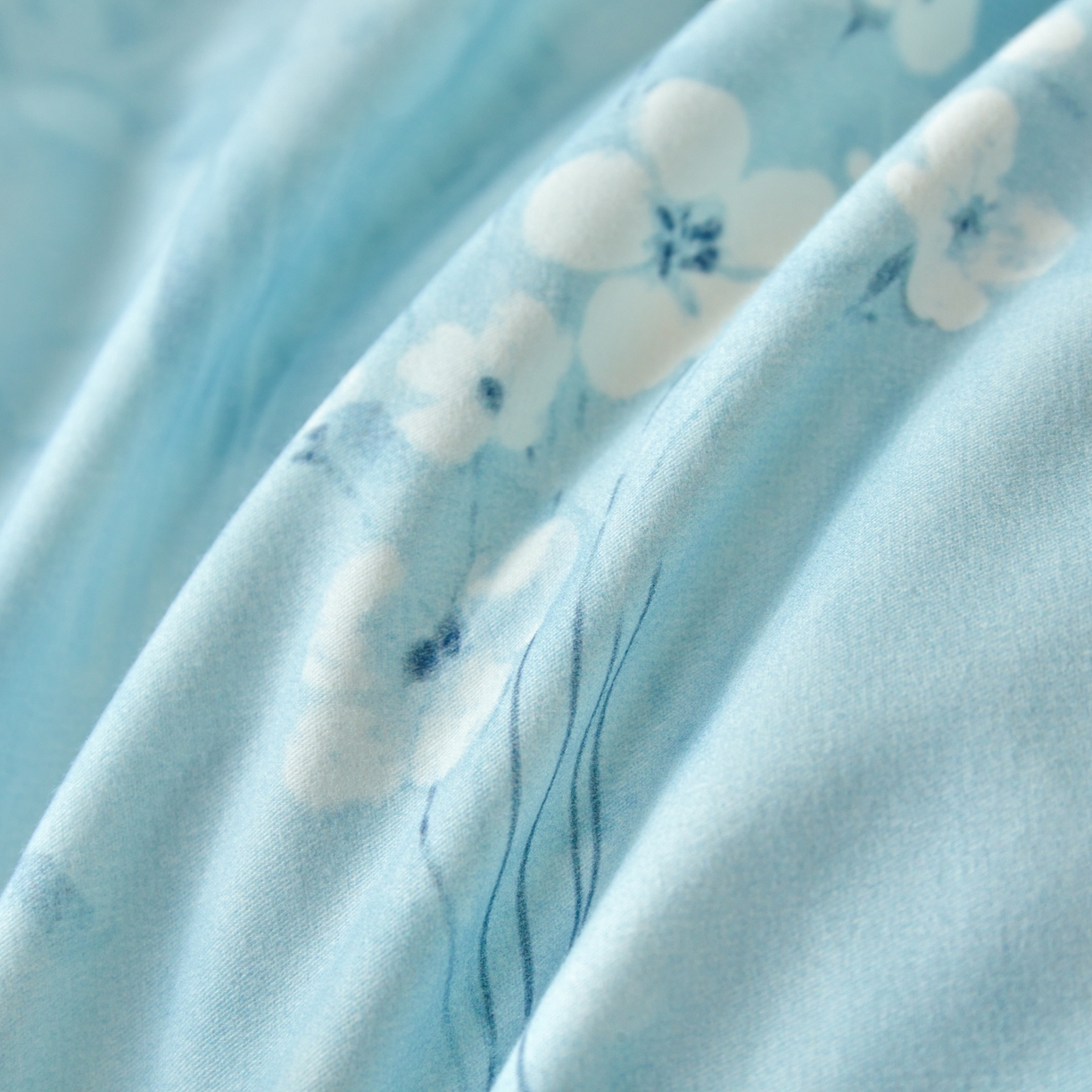 91家纺网 家纺一手货源 找家纺 洺兰家居 2025年新款秋冬加厚全棉磨毛四件套纯棉生态磨毛印花套件 粉黛轻妆-蓝