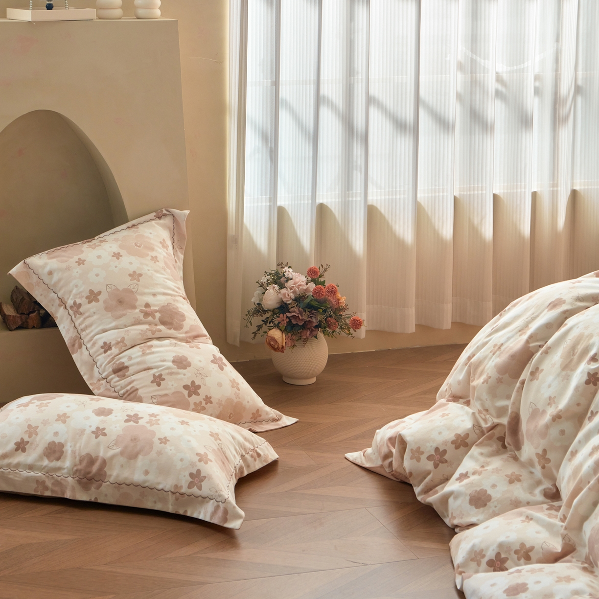 91家纺网 家纺一手货源 找家纺 洺兰家居 2025年新款秋冬加厚全棉磨毛四件套纯棉生态磨毛印花套件 涧菓-桔