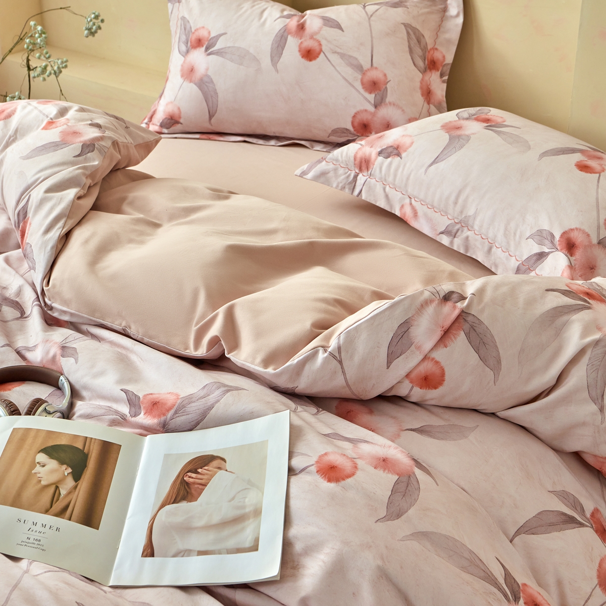 91家纺网 家纺一手货源 找家纺 洺兰家居 2025年新款秋冬加厚全棉磨毛四件套纯棉生态磨毛印花套件 枇杷果-粉