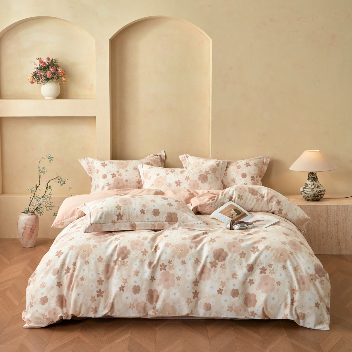 91家纺网 家纺一手货源 找家纺 洺兰家居 2025年新款秋冬加厚全棉磨毛四件套纯棉生态磨毛印花套件 涧菓-桔