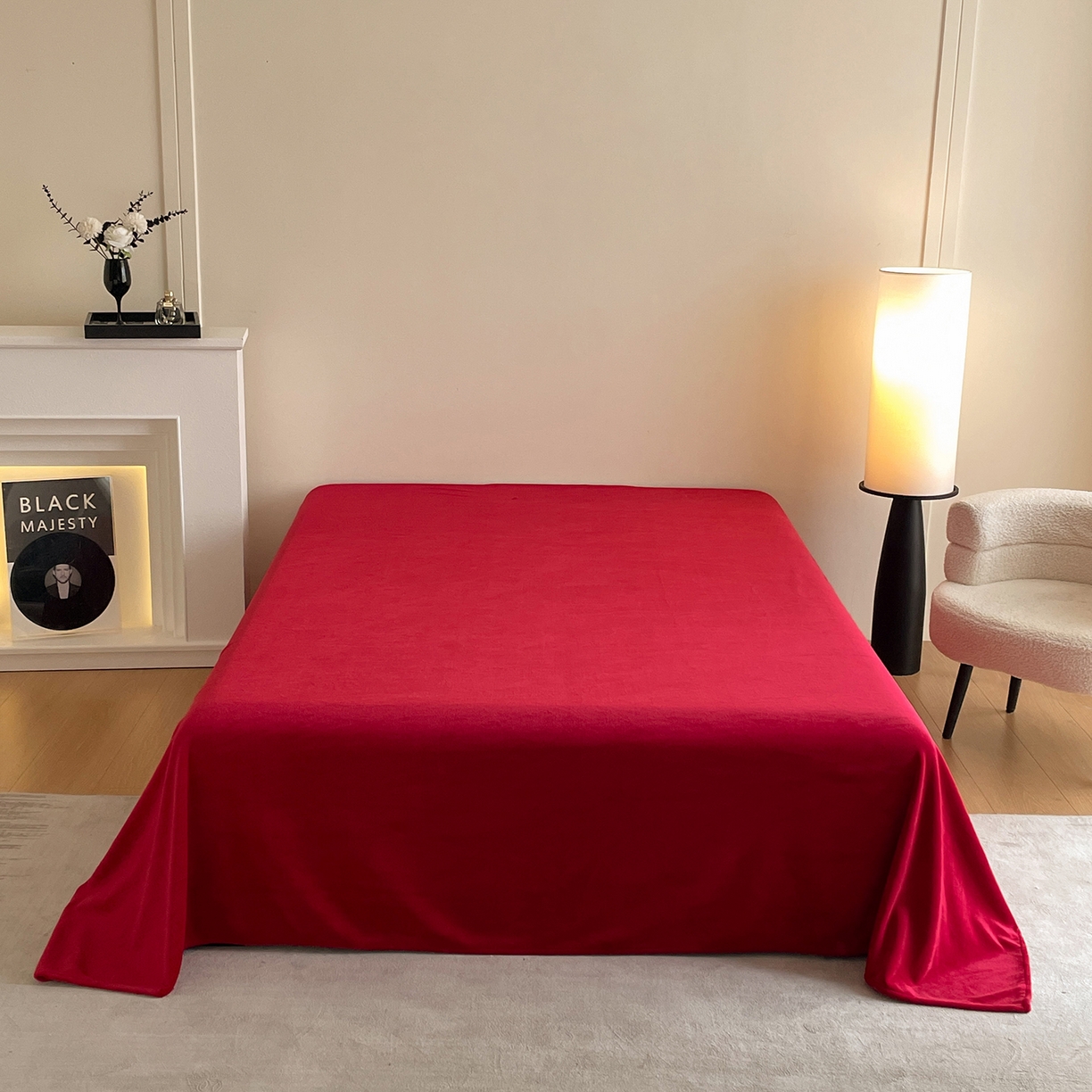 91家纺网 家纺一手货源 找家纺 新方向 2025新款全消光A类刺绣牛奶绒四件套-婚庆红色系列 玫瑰人生-洋酒红