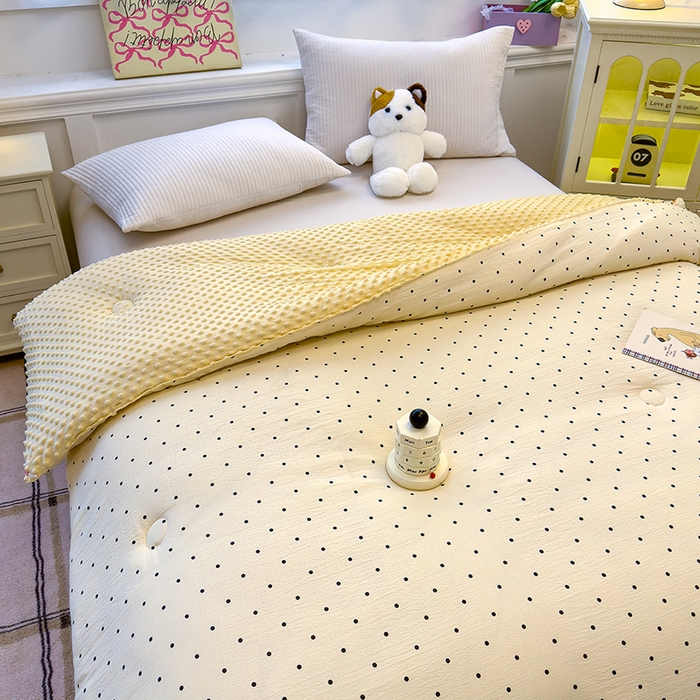 91家纺网 家纺一手货源 找家纺 好梦来家纺（原锦茂家纺） 2025新款水洗高克重双层纱豆豆被子加厚保暖被芯春秋被冬被 波点世界