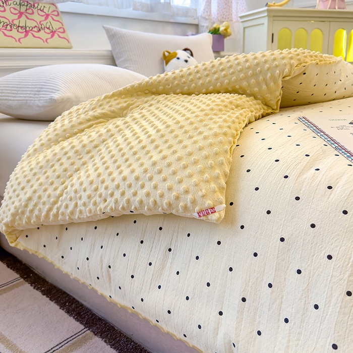 91家纺网 家纺一手货源 找家纺 好梦来家纺（原锦茂家纺） 2025新款水洗高克重双层纱豆豆被子加厚保暖被芯春秋被冬被 波点世界