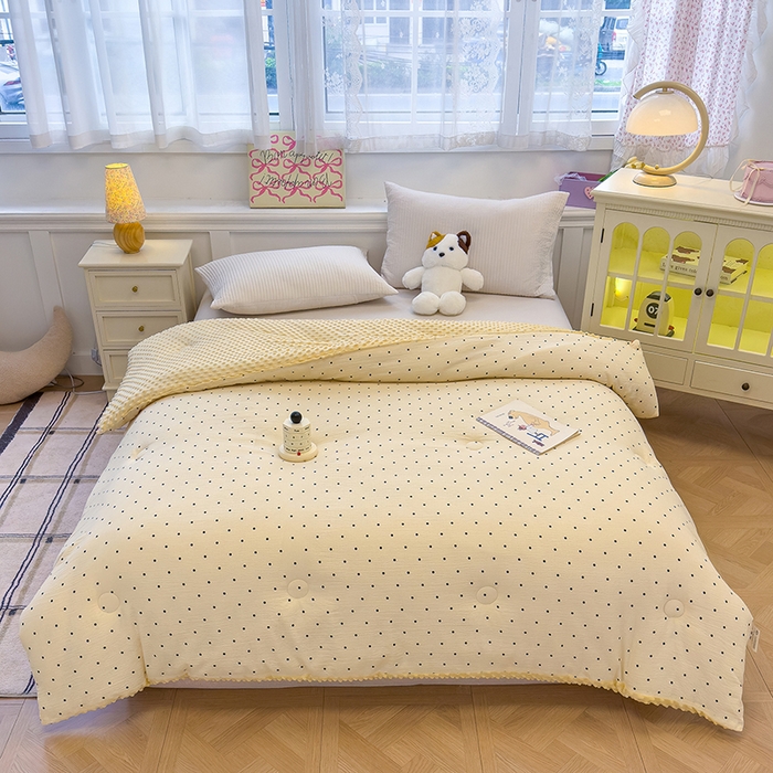 91家纺网 家纺一手货源 找家纺 好梦来家纺（原锦茂家纺） 2025新款水洗高克重双层纱豆豆被子加厚保暖被芯春秋被冬被 波点世界