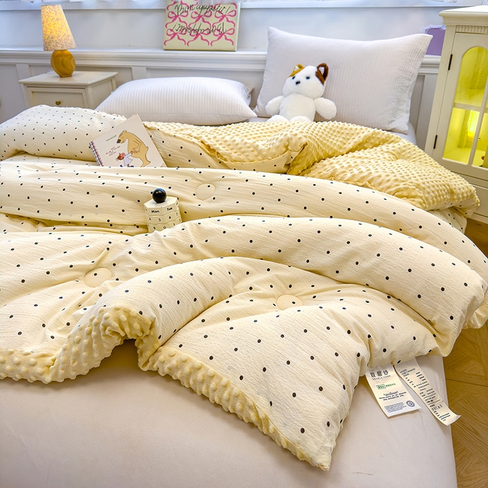 91家纺网 家纺一手货源 找家纺 好梦来家纺（原锦茂家纺） 2025新款水洗高克重双层纱豆豆被子加厚保暖被芯春秋被冬被 波点世界