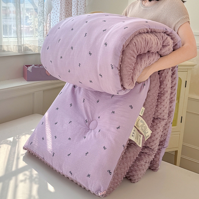 好梦来家纺（原锦茂家纺） 2025新款水洗高克重双层纱豆豆被子加厚保暖被芯春秋被冬被 蝴蝶结