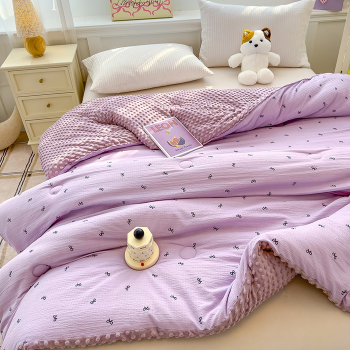 91家纺网 家纺一手货源 找家纺 好梦来家纺（原锦茂家纺） 2025新款水洗高克重双层纱豆豆被子加厚保暖被芯春秋被冬被 蝴蝶结