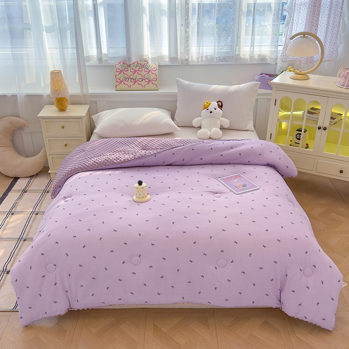 91家纺网 家纺一手货源 找家纺 好梦来家纺（原锦茂家纺） 2025新款水洗高克重双层纱豆豆被子加厚保暖被芯春秋被冬被 蝴蝶结