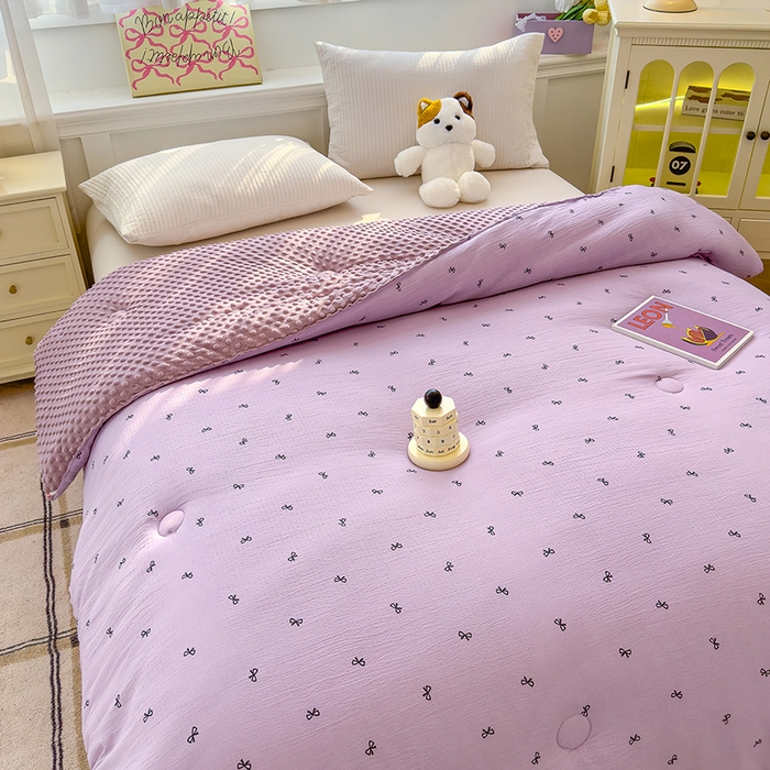 91家纺网 家纺一手货源 找家纺 好梦来家纺（原锦茂家纺） 2025新款水洗高克重双层纱豆豆被子加厚保暖被芯春秋被冬被 蝴蝶结