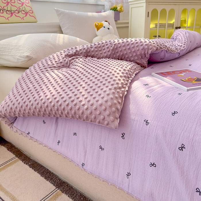 91家纺网 家纺一手货源 找家纺 好梦来家纺（原锦茂家纺） 2025新款水洗高克重双层纱豆豆被子加厚保暖被芯春秋被冬被 蝴蝶结