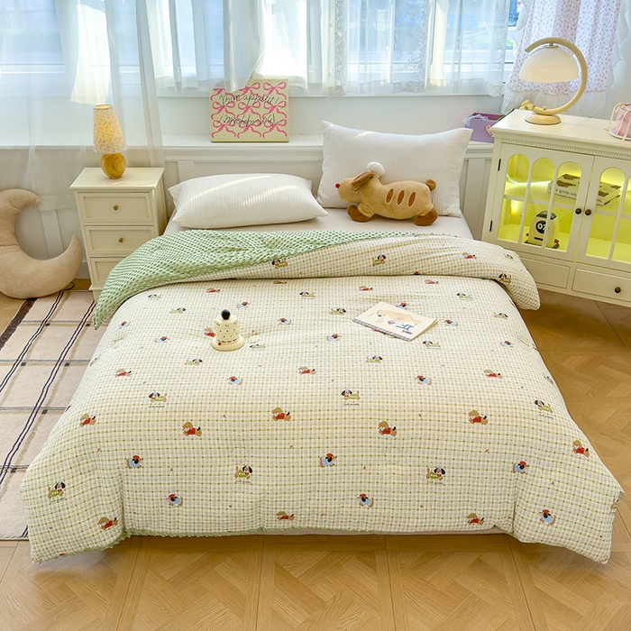 91家纺网 家纺一手货源 找家纺 好梦来家纺（原锦茂家纺） 2025新款水洗高克重双层纱豆豆被子加厚保暖被芯春秋被冬被 腊肠狗