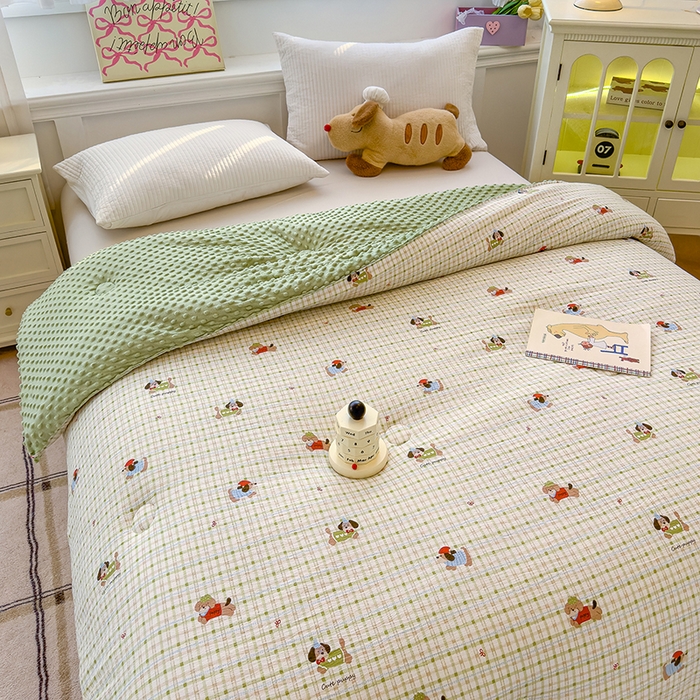 91家纺网 家纺一手货源 找家纺 好梦来家纺（原锦茂家纺） 2025新款水洗高克重双层纱豆豆被子加厚保暖被芯春秋被冬被 腊肠狗