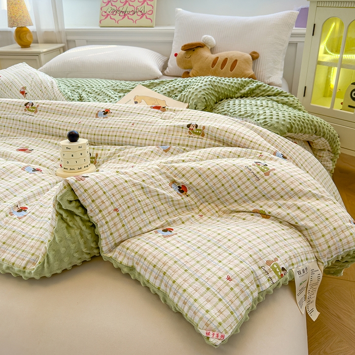 91家纺网 家纺一手货源 找家纺 好梦来家纺（原锦茂家纺） 2025新款水洗高克重双层纱豆豆被子加厚保暖被芯春秋被冬被 腊肠狗