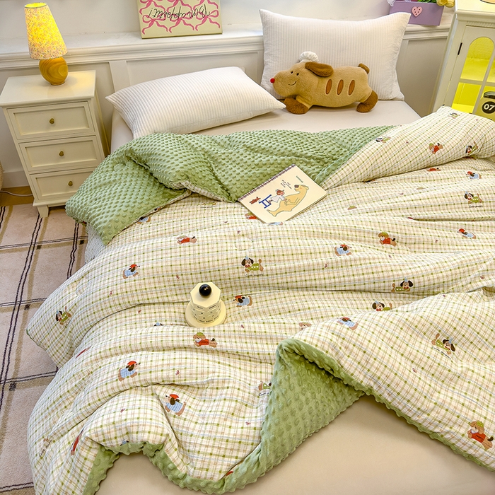 91家纺网 家纺一手货源 找家纺 好梦来家纺（原锦茂家纺） 2025新款水洗高克重双层纱豆豆被子加厚保暖被芯春秋被冬被 腊肠狗