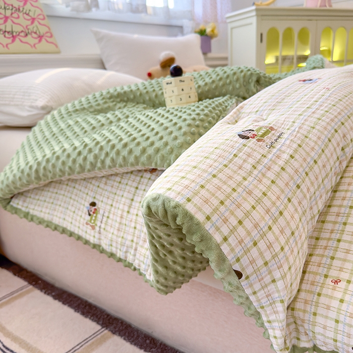 91家纺网 家纺一手货源 找家纺 好梦来家纺（原锦茂家纺） 2025新款水洗高克重双层纱豆豆被子加厚保暖被芯春秋被冬被 腊肠狗