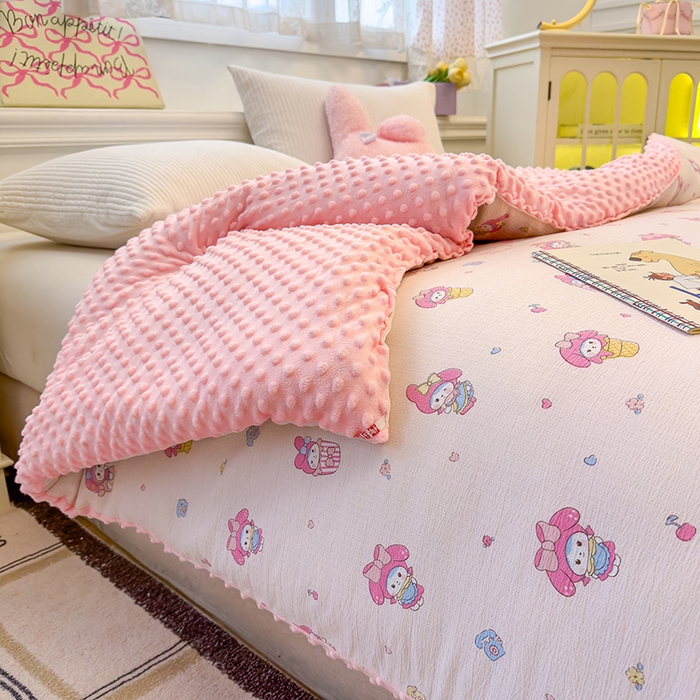 91家纺网 家纺一手货源 找家纺 好梦来家纺（原锦茂家纺） 2025新款水洗高克重双层纱豆豆被子加厚保暖被芯春秋被冬被 美乐蒂