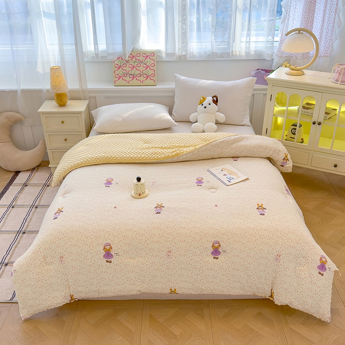 91家纺网 家纺一手货源 找家纺 好梦来家纺（原锦茂家纺） 2025新款水洗高克重双层纱豆豆被子加厚保暖被芯春秋被冬被 小女孩