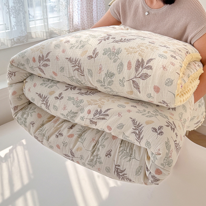 91家纺网 家纺一手货源 找家纺 好梦来家纺（原锦茂家纺） 2025新款水洗高克重双层纱豆豆被子加厚保暖被芯春秋被冬被 叶叶相恋