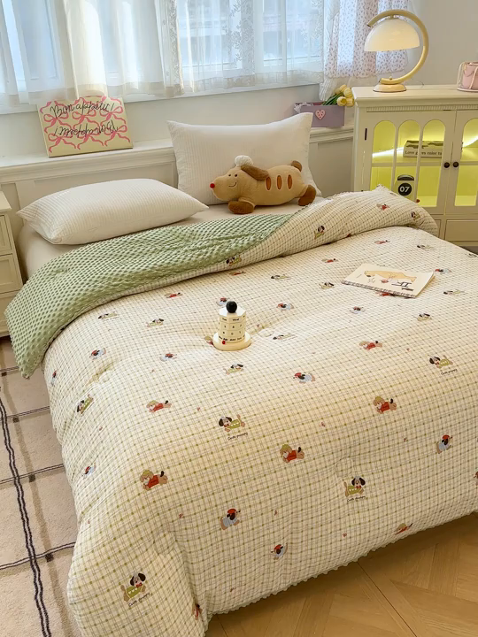 91家纺网 家纺一手货源 找家纺 好梦来家纺（原锦茂家纺） 2025新款水洗高克重双层纱豆豆被子加厚保暖被芯春秋被冬被 腊肠狗