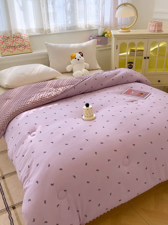 91家纺网 家纺一手货源 找家纺 好梦来家纺（原锦茂家纺） 2025新款水洗高克重双层纱豆豆被子加厚保暖被芯春秋被冬被 蝴蝶结