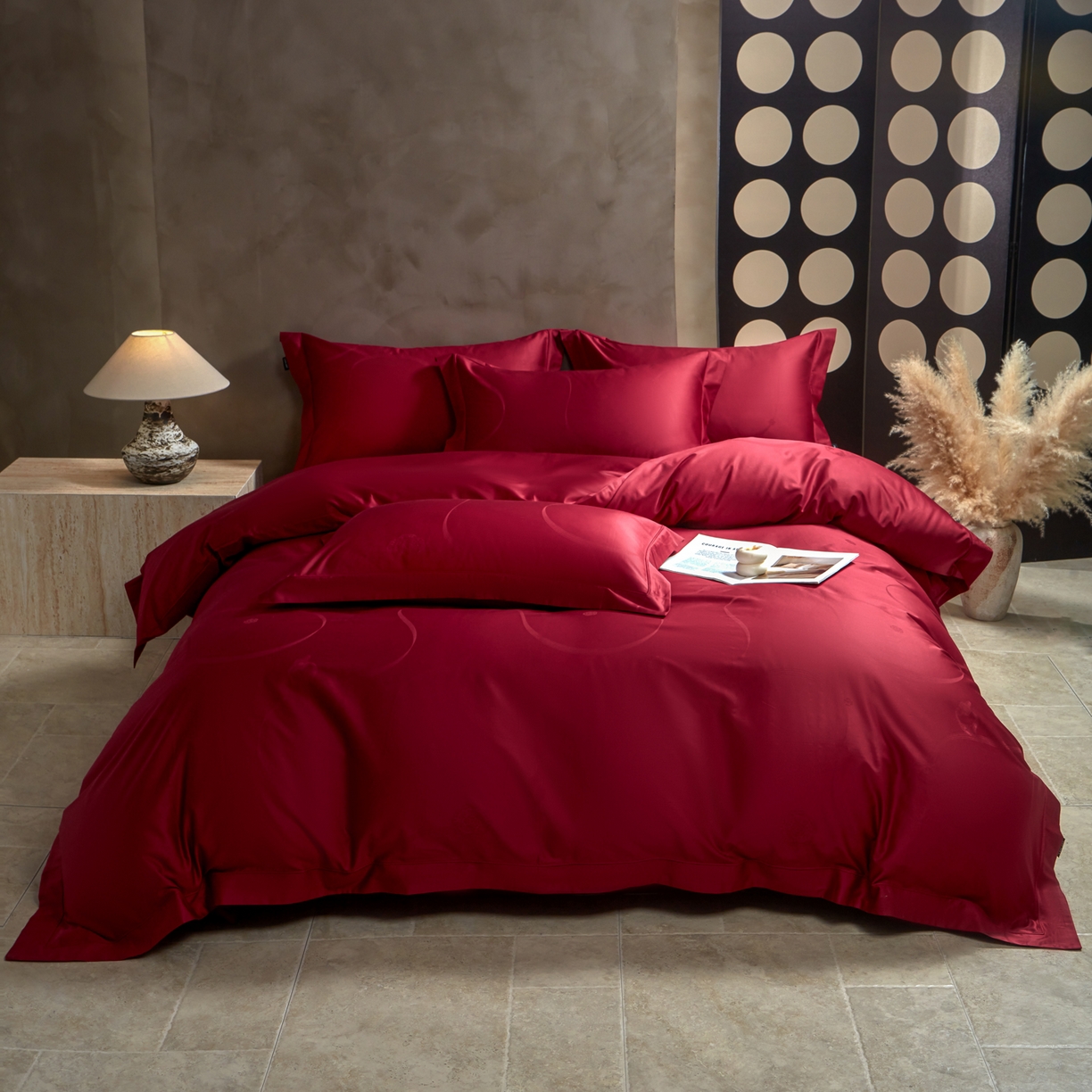 91家纺网 家纺一手货源 找家纺 （总）洺兰家居 2025新款新疆长绒棉纯棉60支大提花大红婚庆埋绳款四件套