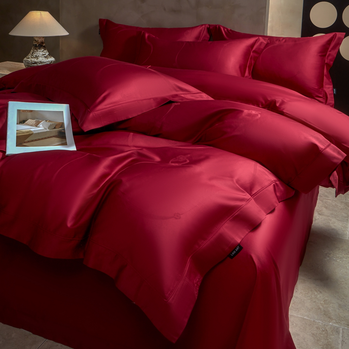 91家纺网 家纺一手货源 找家纺 （总）洺兰家居 2025新款新疆长绒棉纯棉60支大提花大红婚庆埋绳款四件套