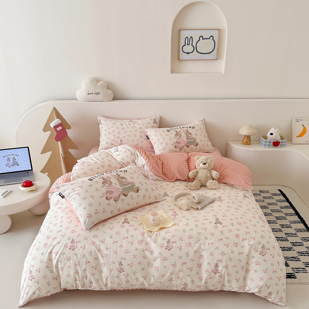 91家纺网 家纺一手货源 找家纺 （总）RYB红黄兰 2025新款设计师原创灯芯绒+豆豆绒婴儿绒数码印花四件套