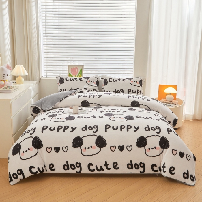 91家纺网 家纺一手货源 找家纺 森璐家纺 2025新款亲肤可拆卸牛奶绒棉花被子被芯 线条小狗