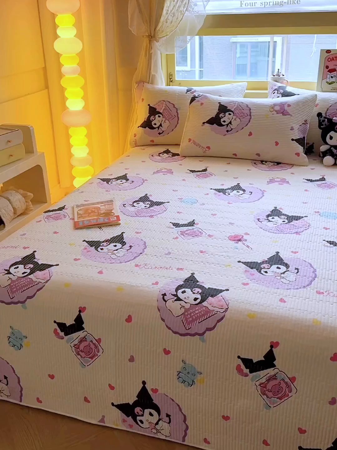 91家纺网 家纺一手货源 找家纺 妮可 2025新品正版授权IP三丽欧全棉夹棉多功能床垫-床盖 爱心库洛米