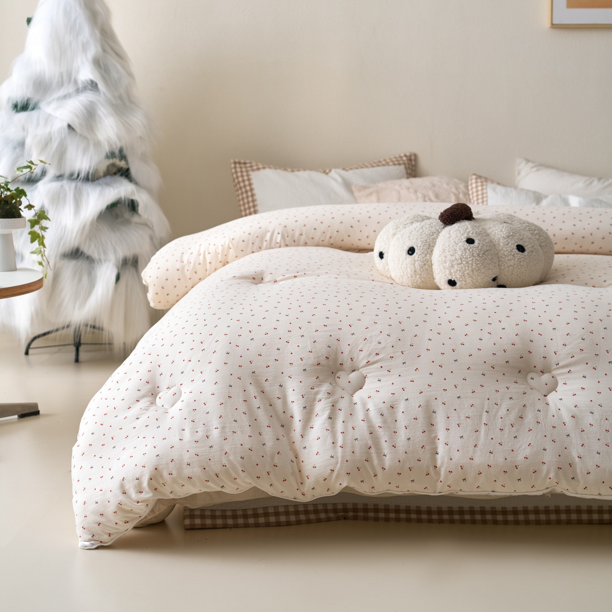 91家纺网 家纺一手货源 找家纺 久典家居 2025新款云糯棉印花大豆被被子被芯 樱桃