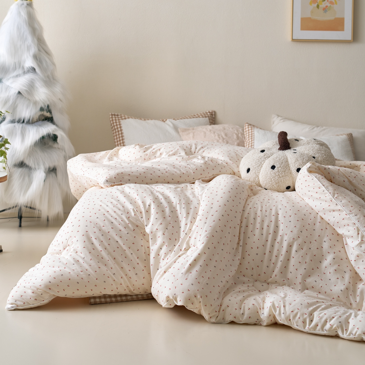 91家纺网 家纺一手货源 找家纺 久典家居 2025新款云糯棉印花大豆被被子被芯 樱桃