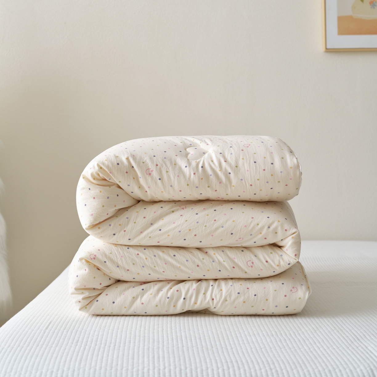 91家纺网 家纺一手货源 找家纺 久典家居 2025新款云糯棉印花大豆被被子被芯 笑脸